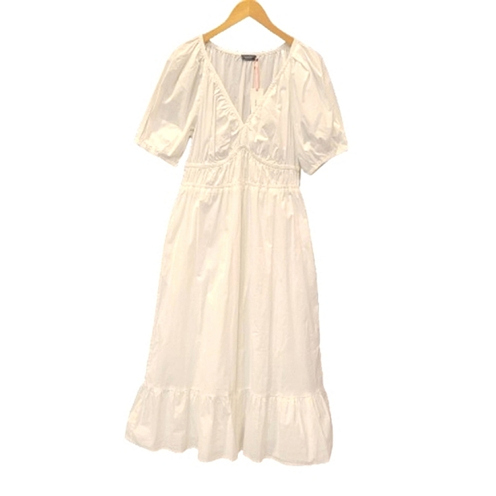 Vineyard Vines Marina Dress Large White Midi Puffy Sleeves Summer Tiered - Picture 14 of 16